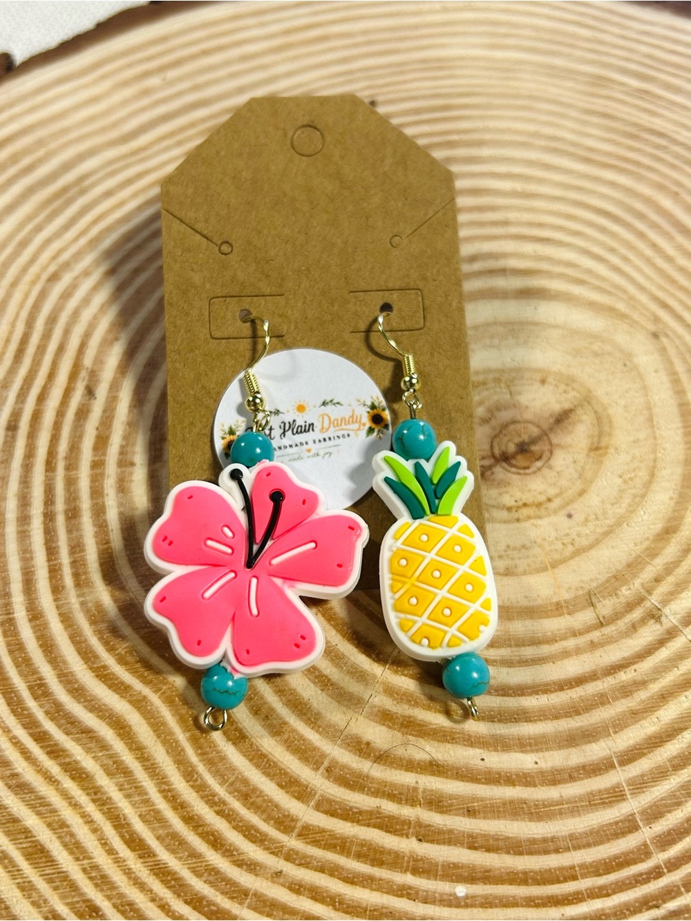 Tropical Hibiscus Pineapple Dangle Earrings Summer Beach Statement